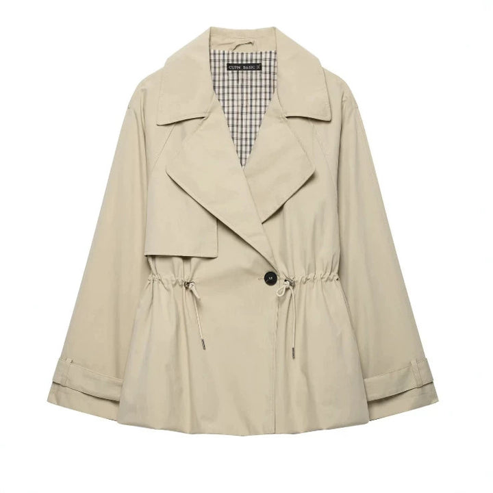 Damen Kurze Taillierte Trenchjacke mit Kordelzug und weitem Revers Drune