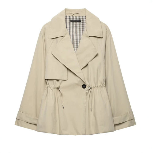 Damen Kurze Taillierte Trenchjacke mit Kordelzug und weitem Revers Drune