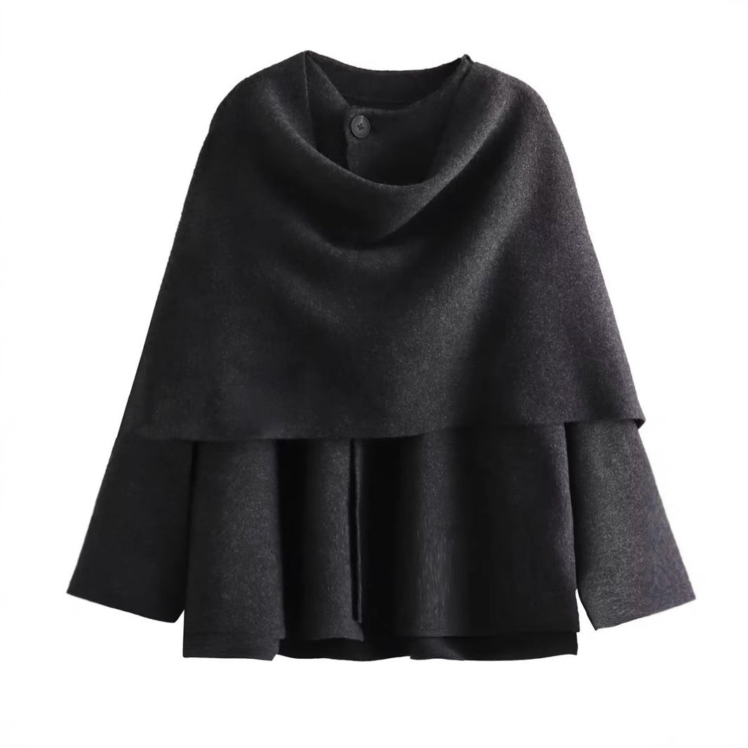 Damen schicke Wollumhangjacke mit asymmetrischem Schnitt und dekorativem Knopf Drune