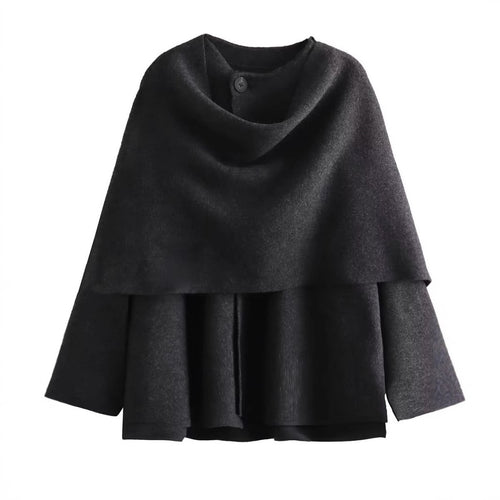 Damen schicke Wollumhangjacke mit asymmetrischem Schnitt und dekorativem Knopf Drune