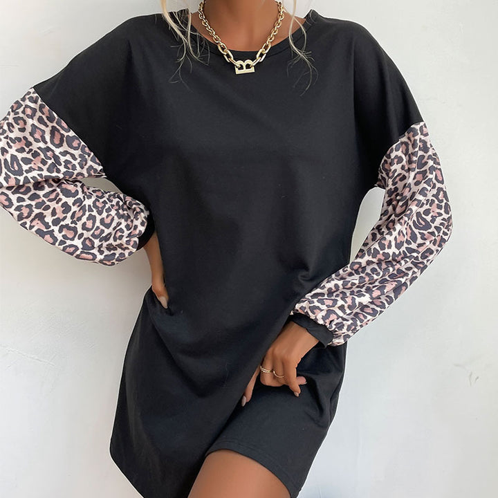 Damen Oversized Sweaterkleid mit Leo-Ärmeln und Rundhalsausschnitt Drune