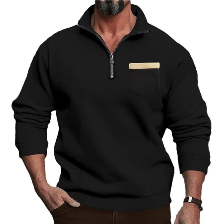 Herren nan feinstrukturiertes Halbzip-Feinstrickpullover mit Stehkragen, Brusttasche und schmaler Silhouette Drune