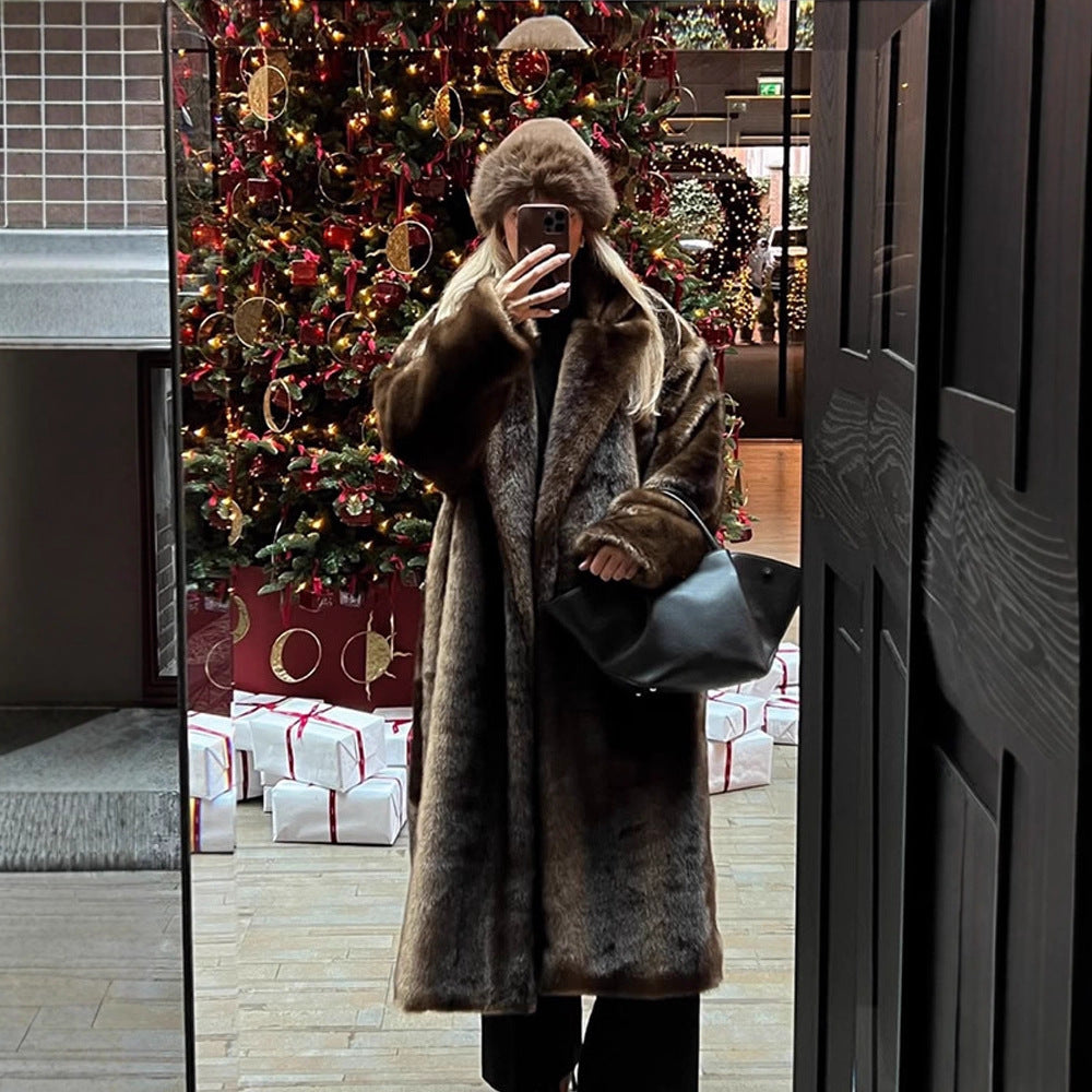 Damen Luxuriöser langer Kunstpelz-Mantel mit Oversize-Schnitt und wärmender Fütterung Drune