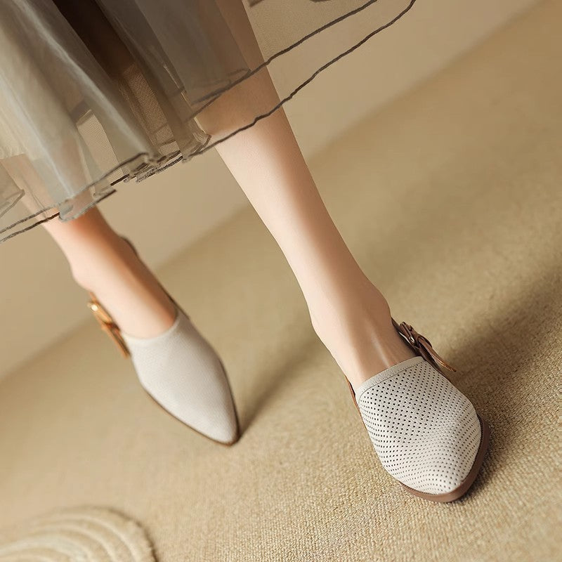 Damen Spitz zulaufende Slipper mit Fersenriemen, perforiertem Obermaterial und bequemem Blockabsatz Drune