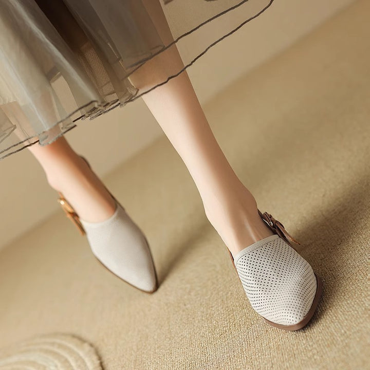 Damen Spitz zulaufende Slipper mit Fersenriemen, perforiertem Obermaterial und bequemem Blockabsatz Drune