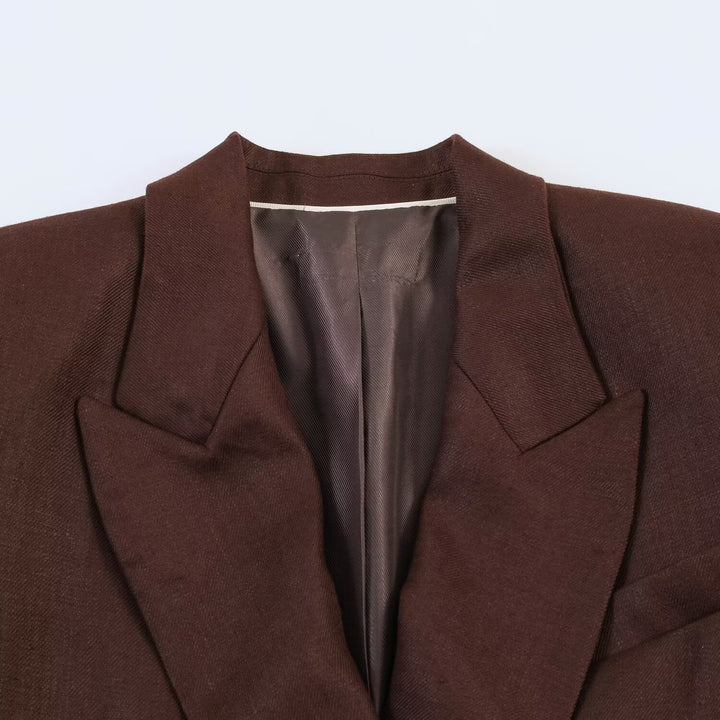 Damen Doppelreihiger Leinenblazer mit Peak-Revers und aufgesetzten Pattentaschen Drune