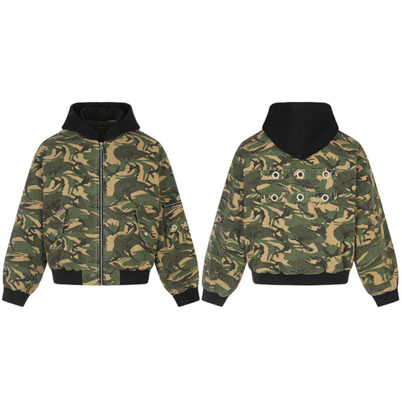Damen Oversize-Utility Bomberjacke mit Kapuze, Reißverschluss-Front und Ärmel‑Tasche Drune