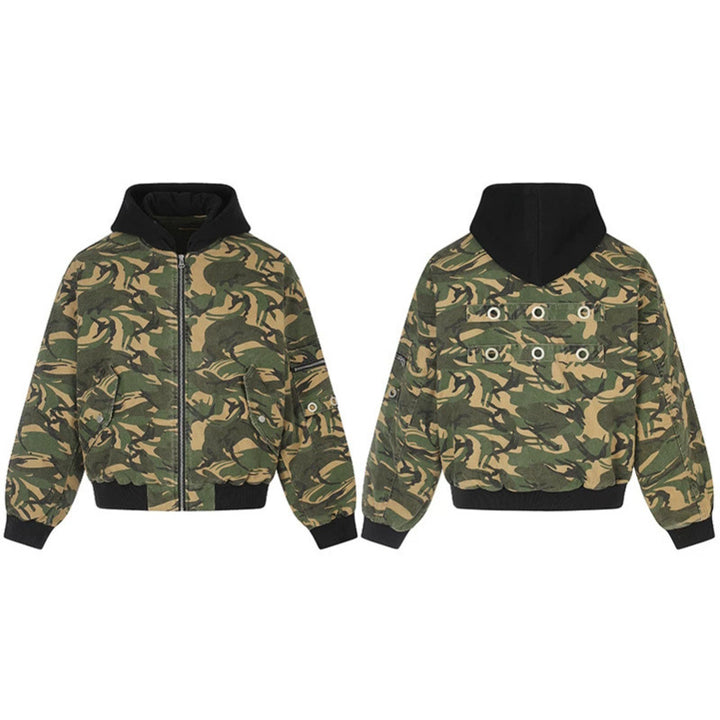 Damen Oversize-Utility Bomberjacke mit Kapuze, Reißverschluss-Front und Ärmel‑Tasche Drune