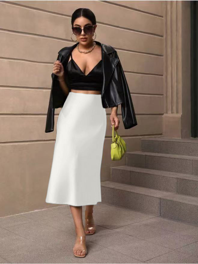 Damen Satin Rock mit schwingendem Saum und elegantem Schnitt Drune