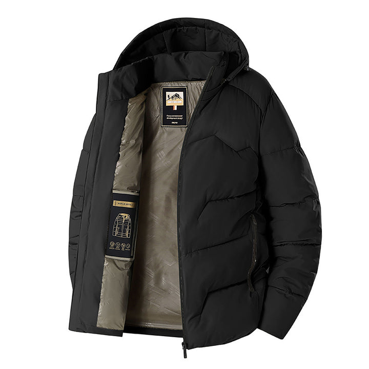 Herren Wattierte Kapuzen‑Thermojacke mit winddichter Außenhülle & Reißverschlusstaschen Drune