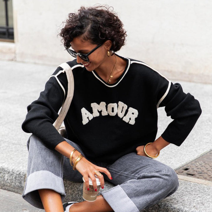 Damen lässiger Sweatshirt mit auffälligem Schriftzug Drune