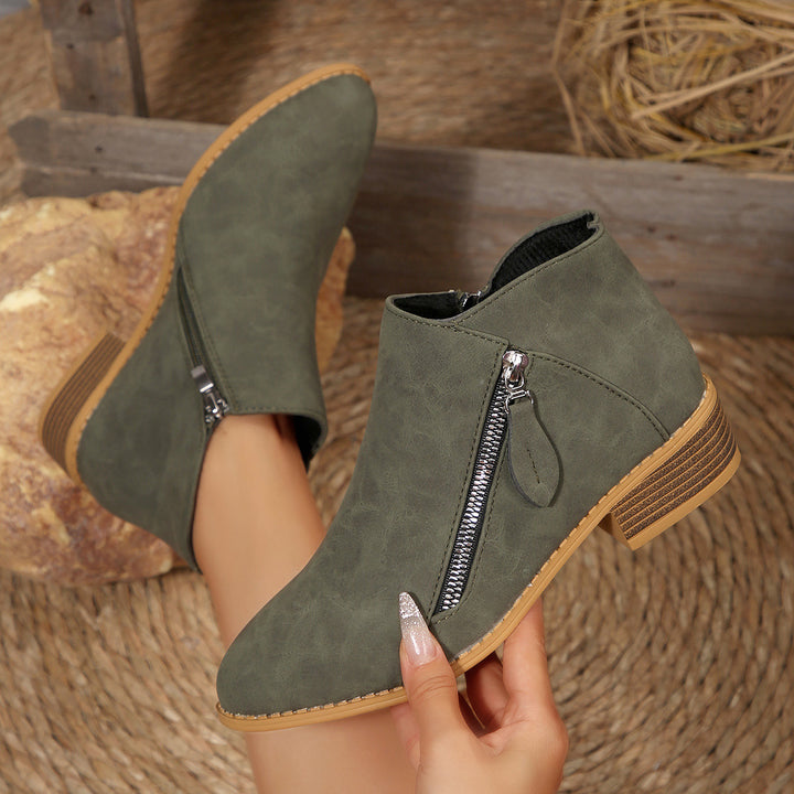 Damen Kurze Ankle-Boots mit seitlichem Reißverschluss und gestapeltem Blockabsatz Drune