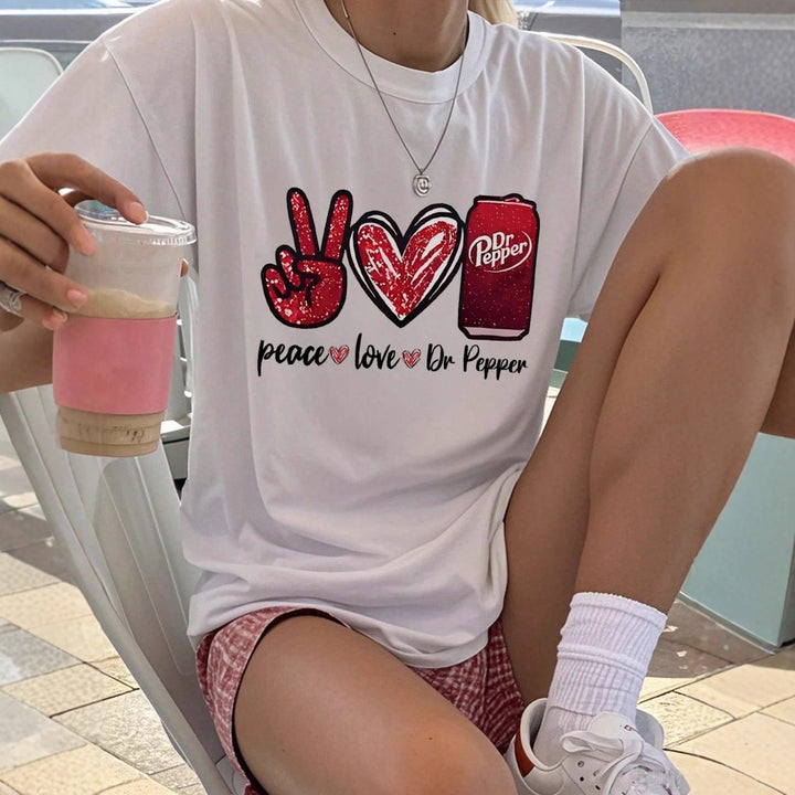 Damen T-Shirt mit kreativem Peace & Love Grafikdesign Drune