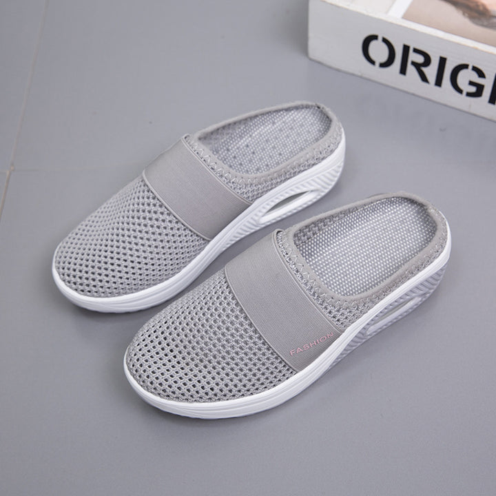 Damen Halbschuh-Slipper mit atmungsaktivem Strickobermaterial, elastischem Mittelfußriemen und Dämpfungssohle Drune