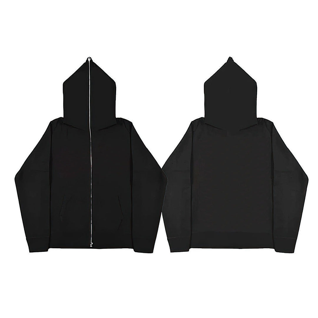 Unisex Zip-Hoodie mit durchgehendem Reißverschluss bis in spitze Kapuze, Kängurutasche und gerippten Bündchen Drune