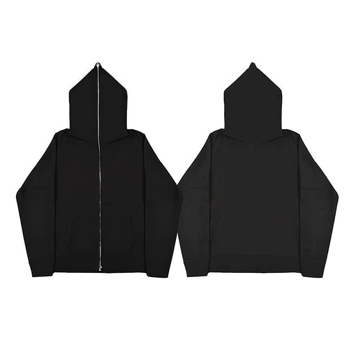 Unisex Zip-Hoodie mit durchgehendem Reißverschluss bis in spitze Kapuze, Kängurutasche und gerippten Bündchen Drune