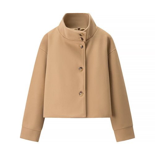 Damen elegante Kurzjacke mit hohem Kragen und schlichten Knopfdetails Drune