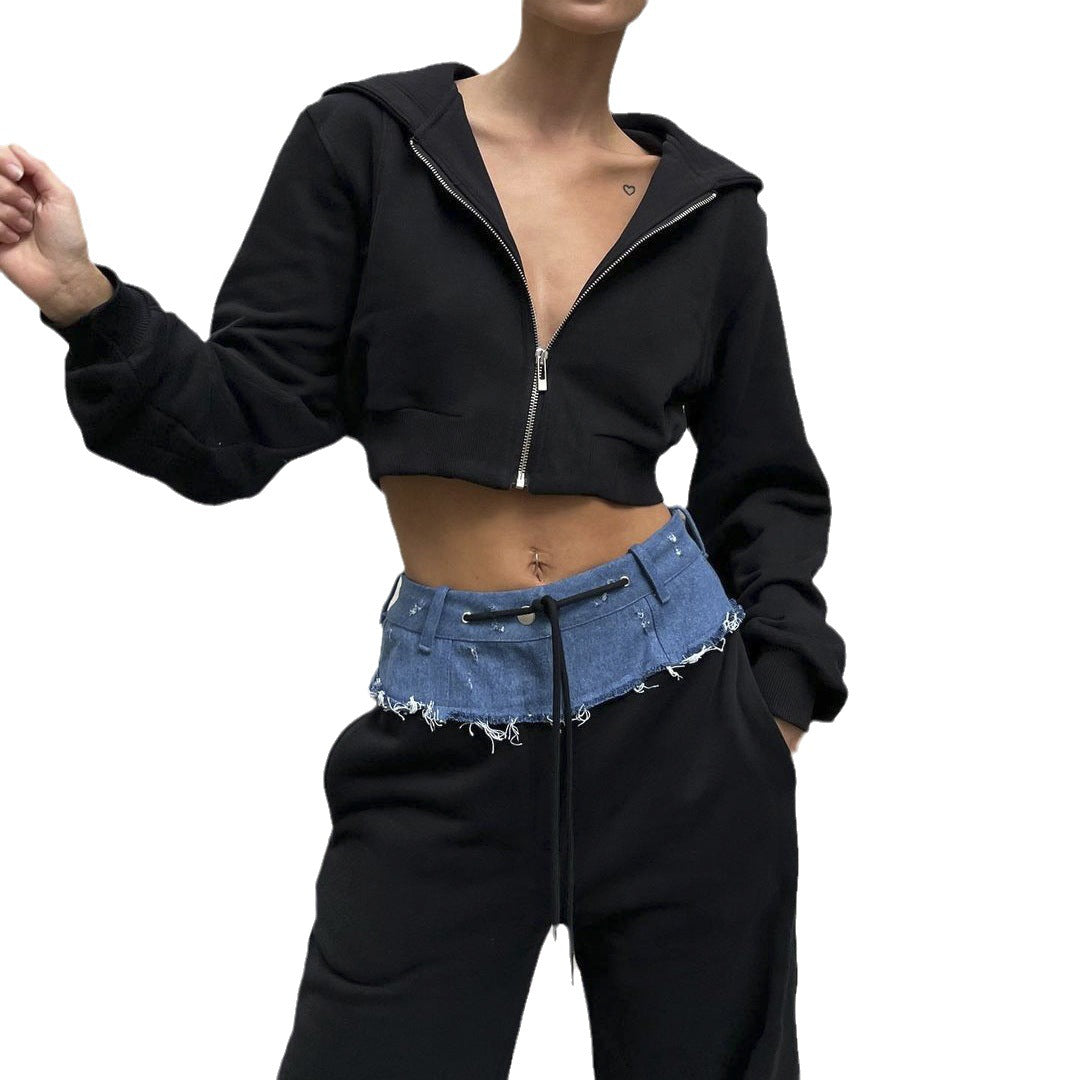 Damen urbanes cropped Sweatjacken-Set mit lässigem Bund Drune