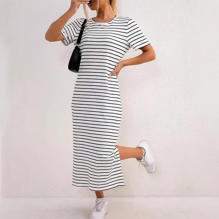 Damen Maxikleid mit seitlichen Schlitzen und gestreiftem Design Drune