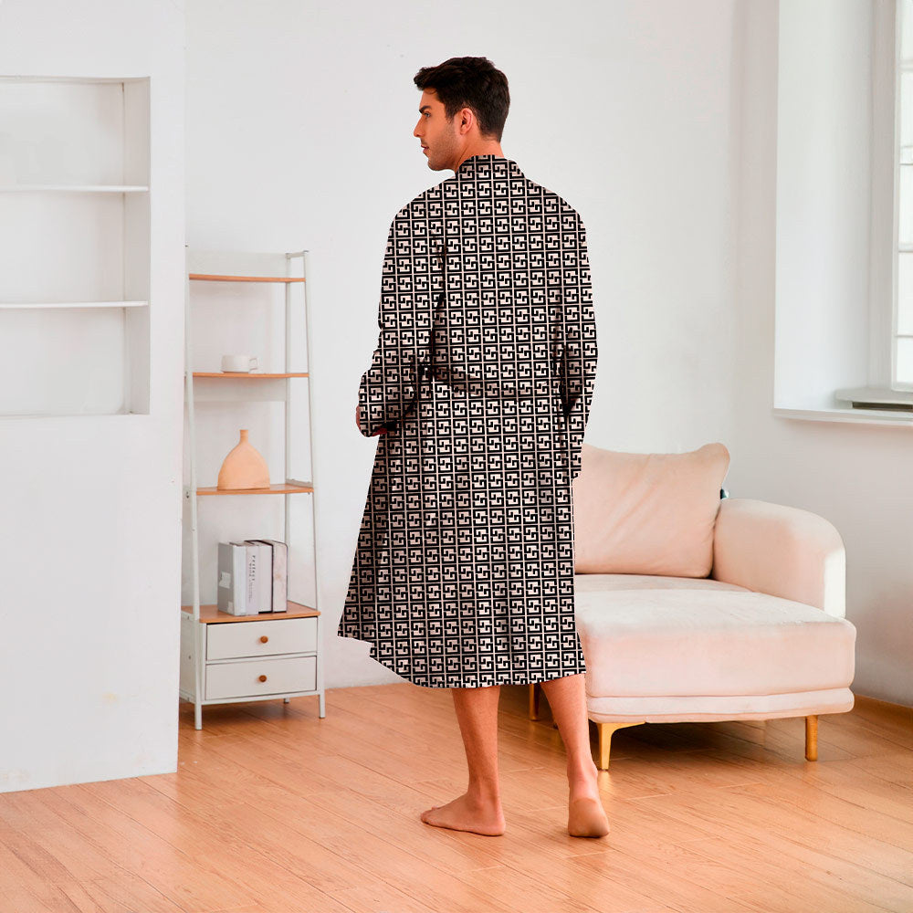 Herren Kimono-Robe mit modernem geometrischem Muster und praktischem Gürtel Drune