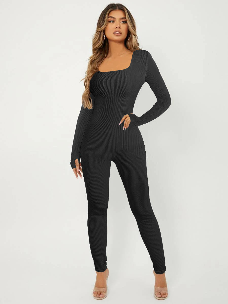 Damen Langarm Jumpsuit im eleganten Rippenmuster Drune
