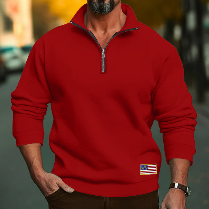 Herren Hoodie mit halbem Reißverschluss und gesticktem Patch Drune