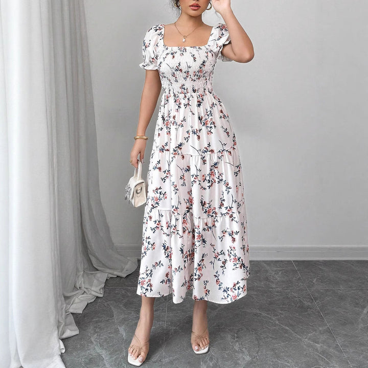 Damen Maxi Kleid mit floralem Rüschendesign Drune