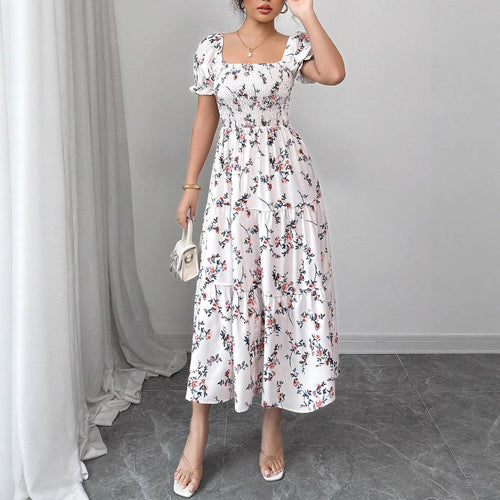 Damen Maxi Kleid mit floralem Rüschendesign Drune