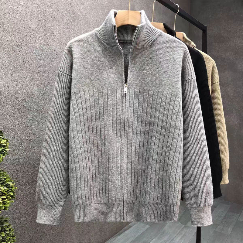 Herren Oversize Feinstrick-Pullover mit halbem Reißverschluss und markanter Rippenstruktur Drune