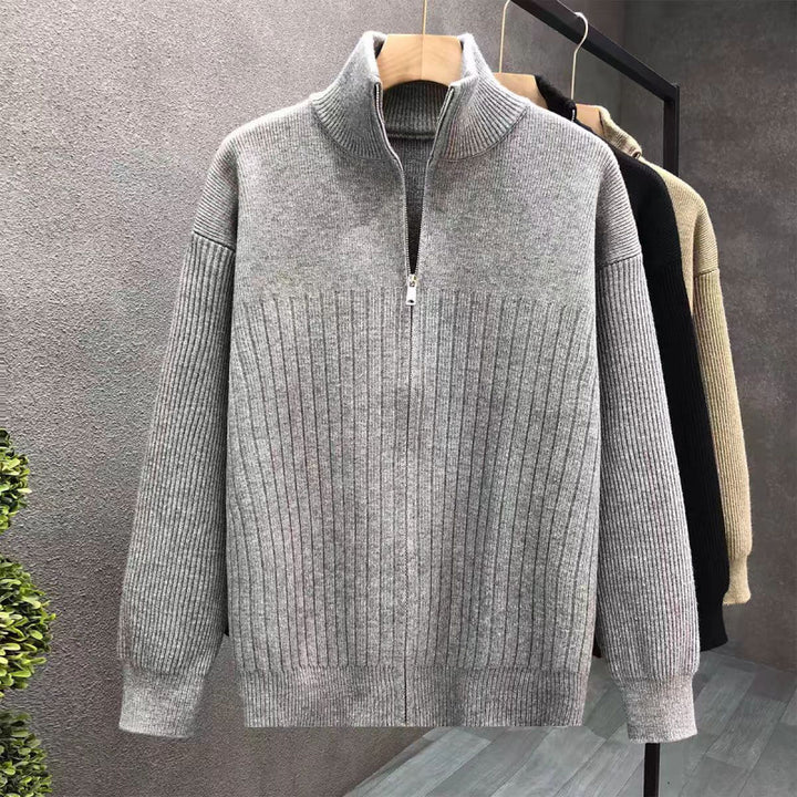 Herren Oversize Feinstrick-Pullover mit halbem Reißverschluss und markanter Rippenstruktur Drune