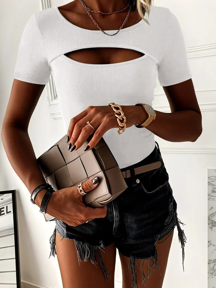 Damen kurzärmliges Oberteil mit trendischem Cut-Out-Design Drune
