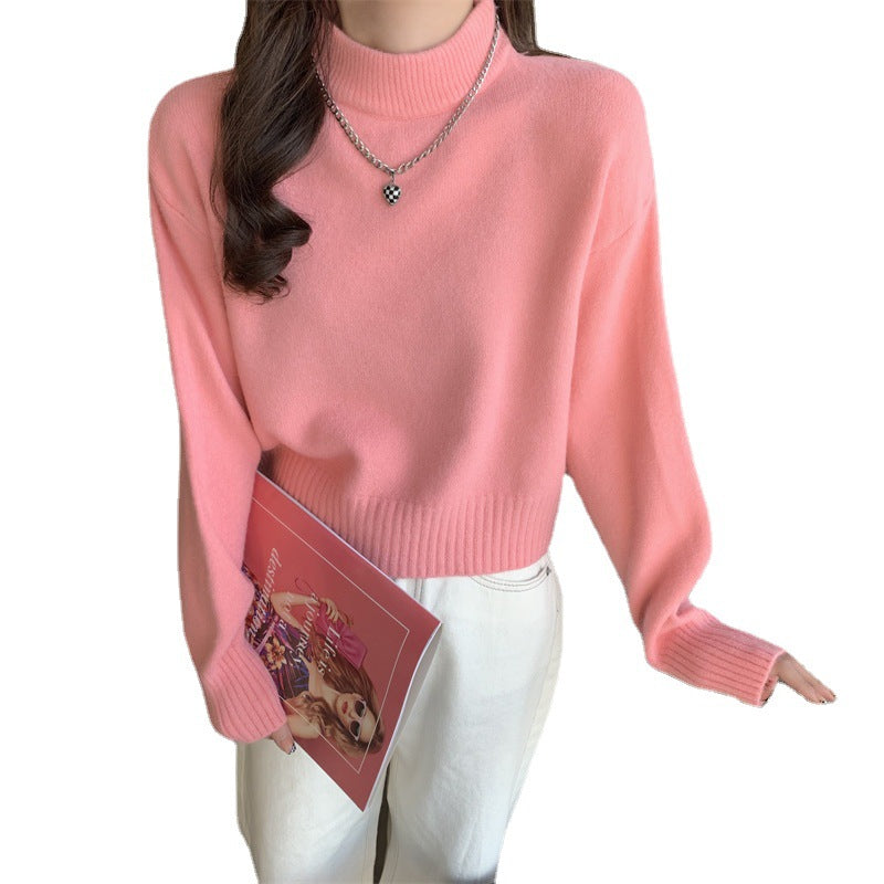 Damen bequemer und eleganter Crop-Pullover mit hochgeschlossenem Kragen Drune
