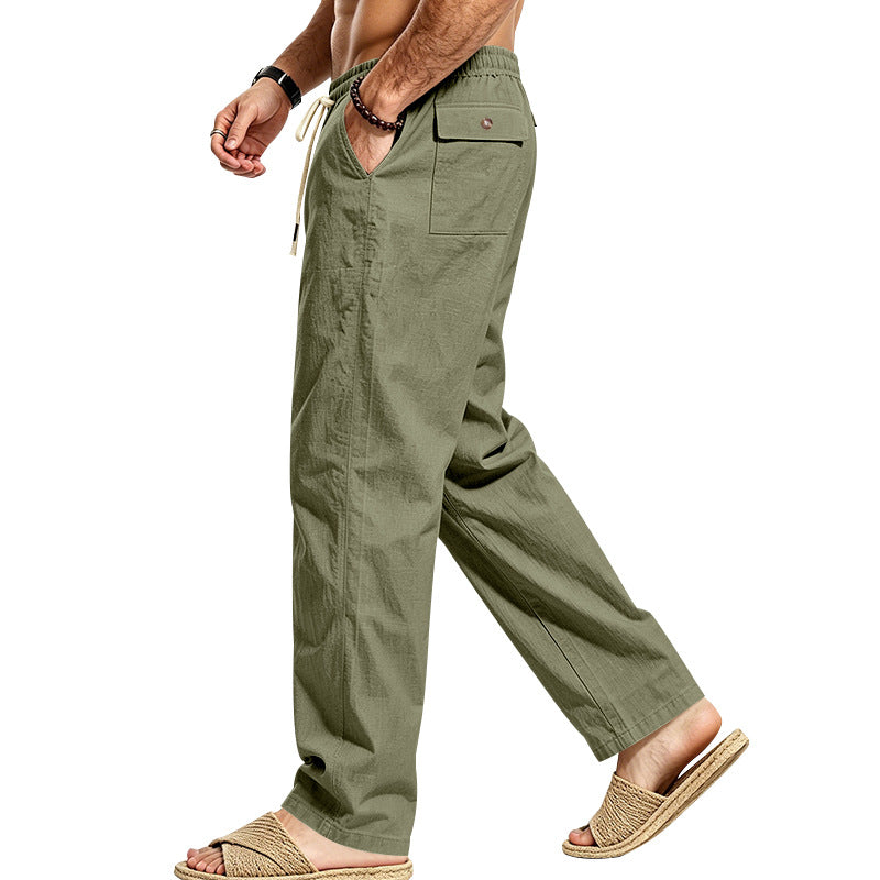 Herren Leichte Relax-Hose mit elastischem Bund, Kordelzug und aufgesetzter Cargotasche Drune