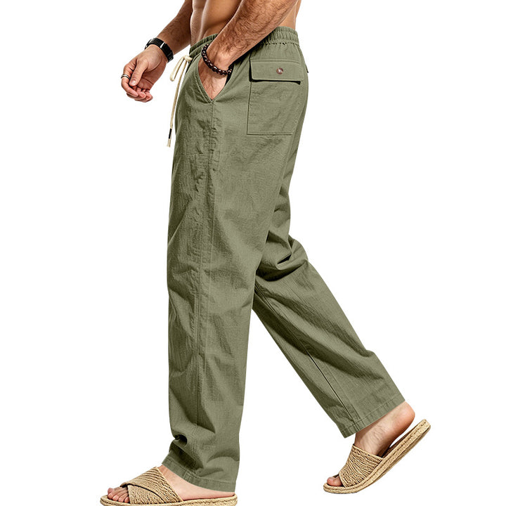 Herren Leichte Relax-Hose mit elastischem Bund, Kordelzug und aufgesetzter Cargotasche Drune