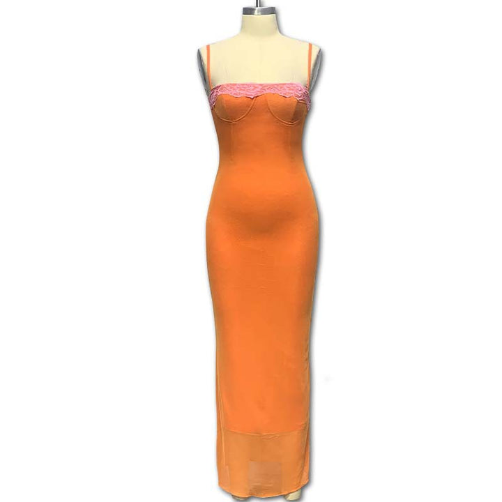 Damen Elegantes Maxikleid mit Spitzenverzierung und figurbetonendem Schnitt Drune