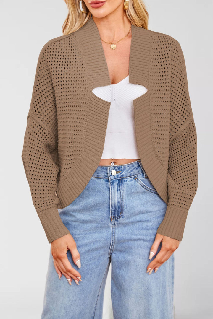 Damen luftige Strickjacke mit offener Front und strukturiertem Muster Drune