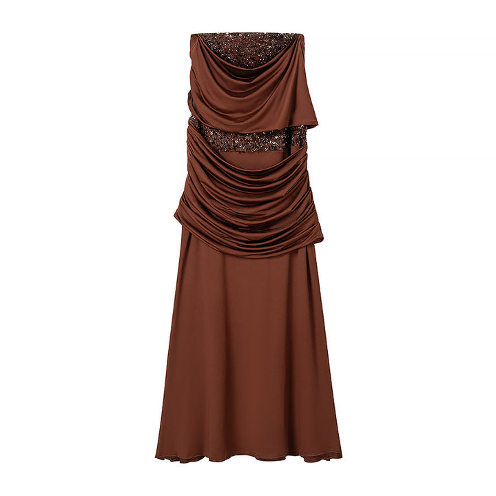 Damen Abendkleid mit schulterfreiem Drape‑Oberteil und Pailletten‑Einsatz Drune