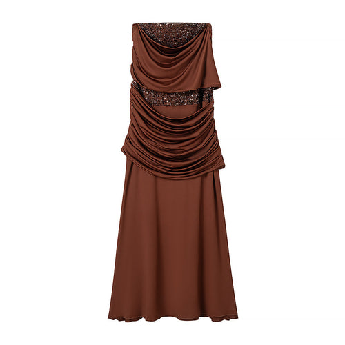 Damen Abendkleid mit schulterfreiem Drape‑Oberteil und Pailletten‑Einsatz Drune