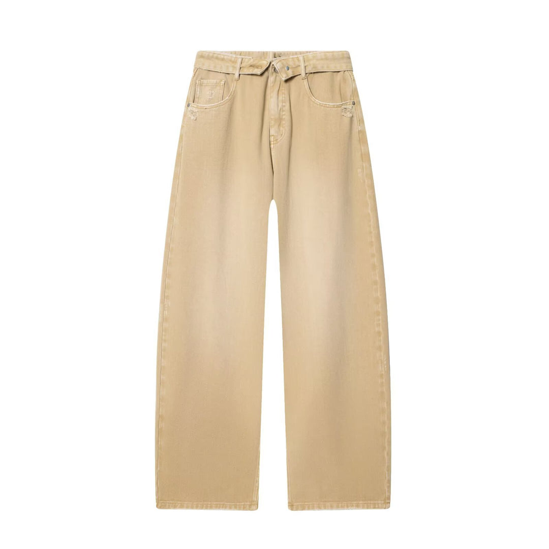 Damen Weite High-Waist Jeanshose mit geradem Bein und Used-Details Drune