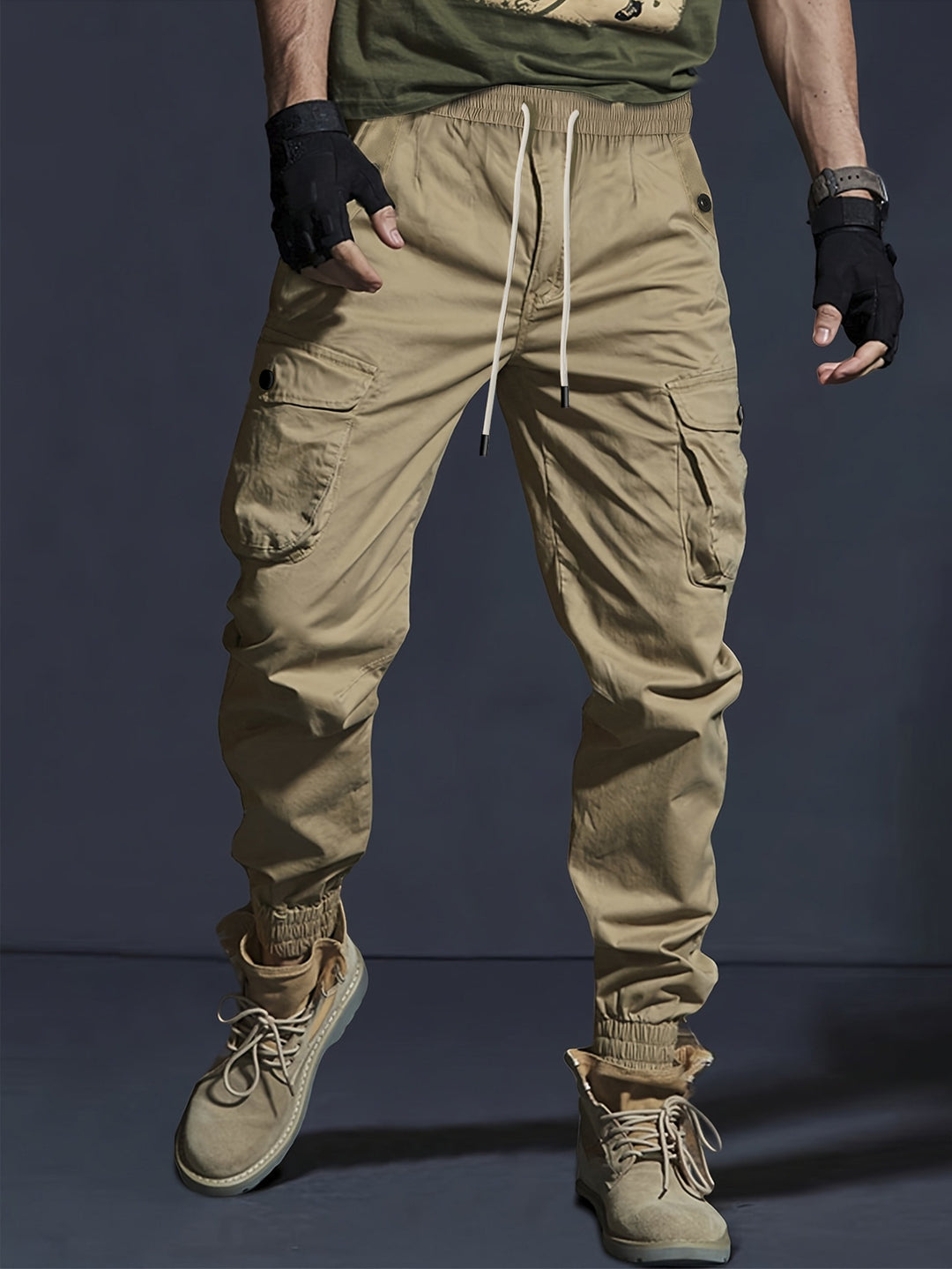 Herren Cargo-Joggerhose mit elastischem Bund, Tunnelzug und Multifunktionstaschen Drune