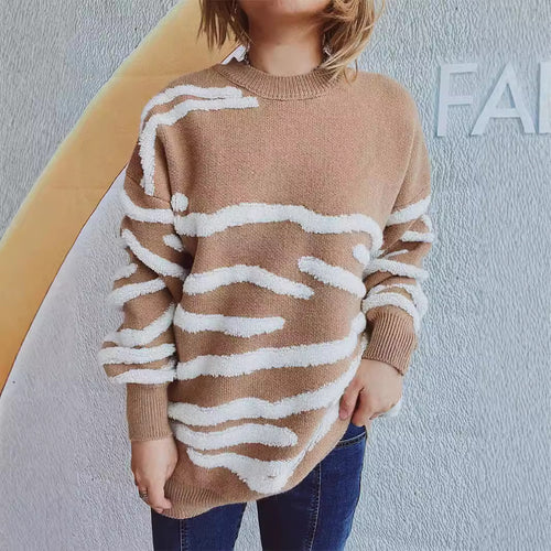 Damen gemütlicher Strickpullover mit ansprechendem Zebrastreifenmuster Drune