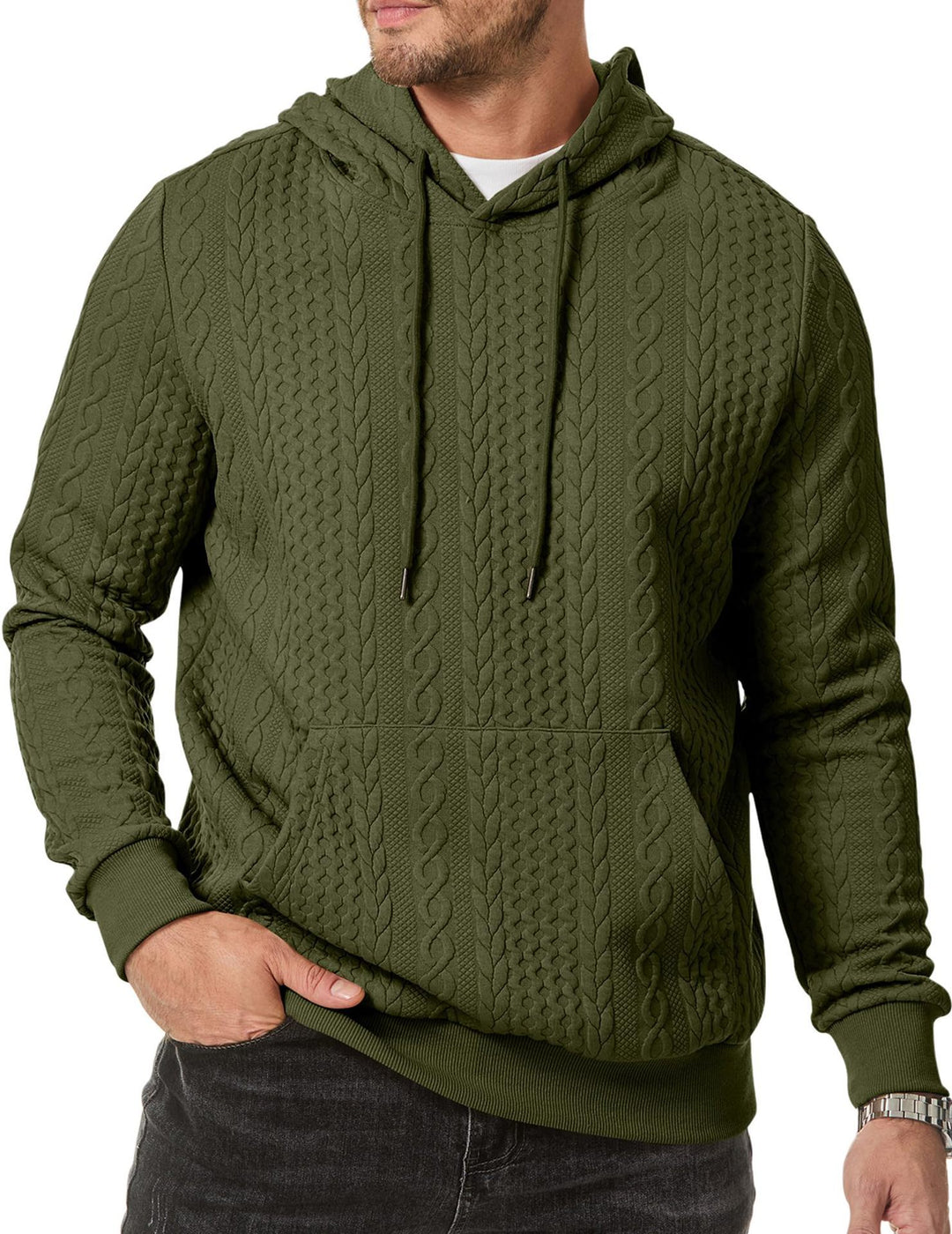 Herren Kapuzenpullover mit strukturiertem Kabelstrickmuster Drune