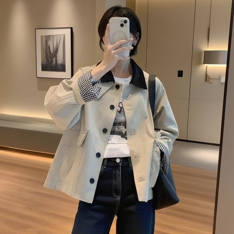Damen Boxy Übergangsjacke mit Cordkragen und großen Pattentaschen Drune