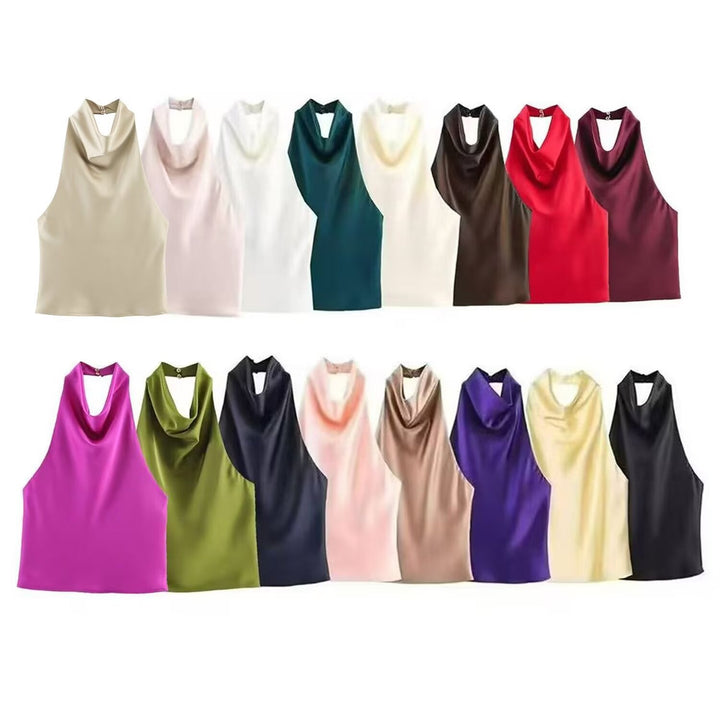Damen elegantes Haltertop mit fließendem Schnitt und dekorativen Details Drune