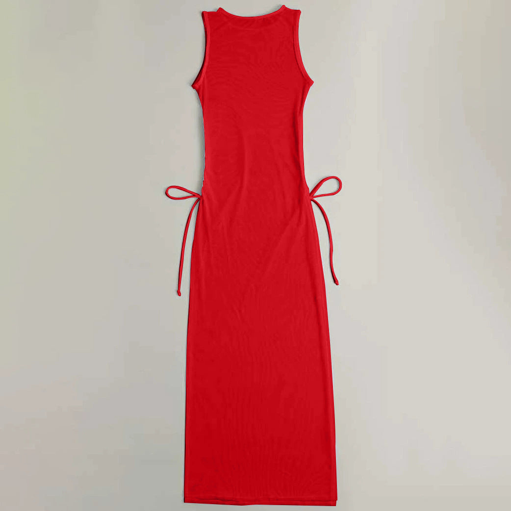 Damen Maxi-Kleid mit seitlichen Schnürdetails Drune