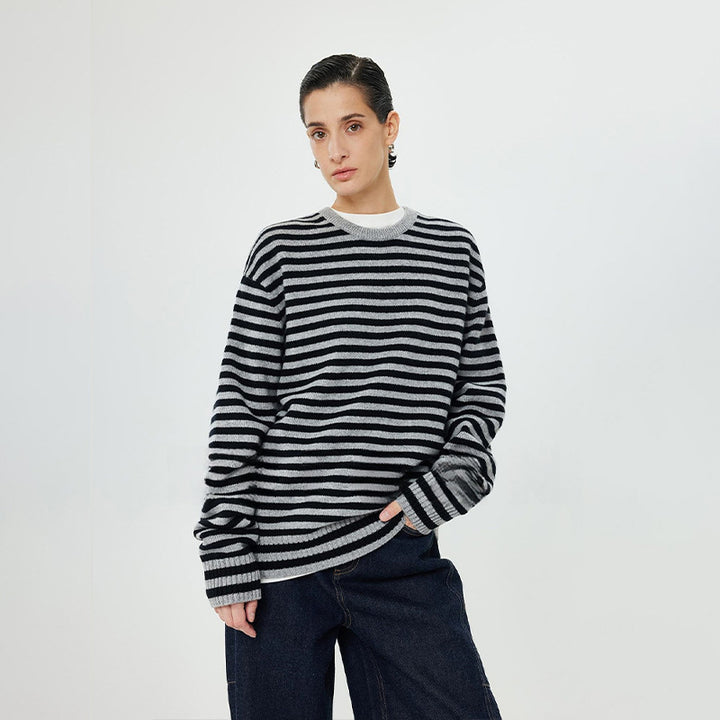 Damen Modischer Rollkragenpullover mit Streifenmuster Drune