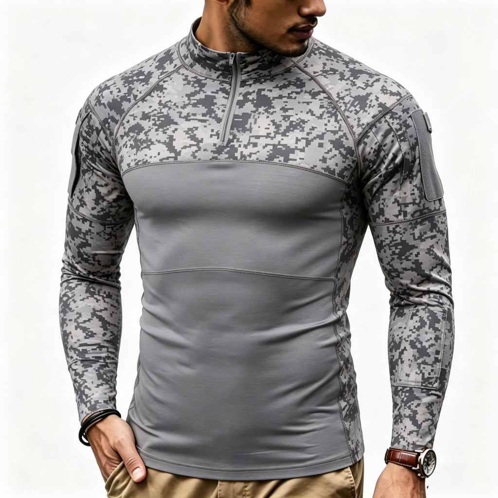 Herren Kompressions-Langarmtop mit Halbzip und taktischem Camouflage-Design Drune