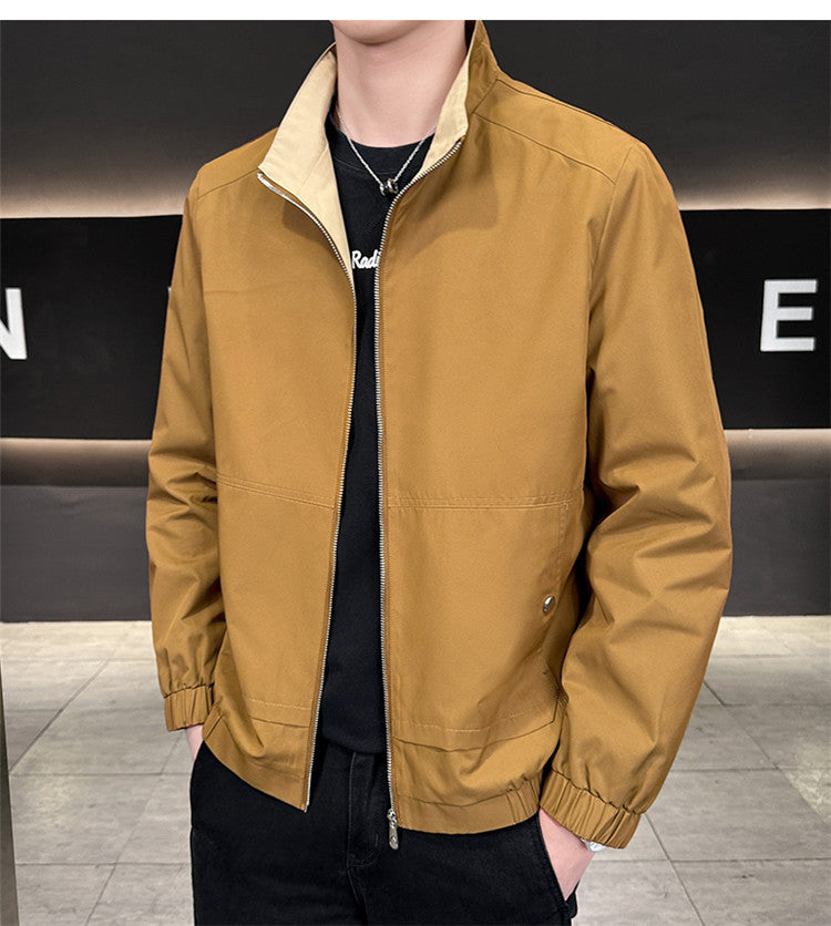 Herren Minimalistische City-Zipjacke aus Mikrofaser mit Stehkragen, verdeckten Taschen und elastischem Saum Drune
