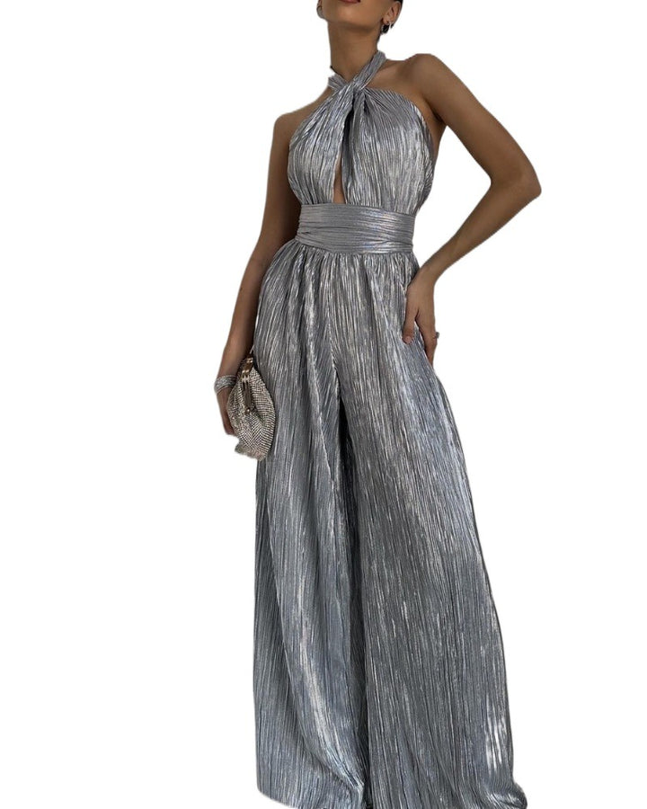 Damen Glamouröser Jumpsuit mit schimmerndem Stoff und tiefer Kern-Ausschnitt Drune
