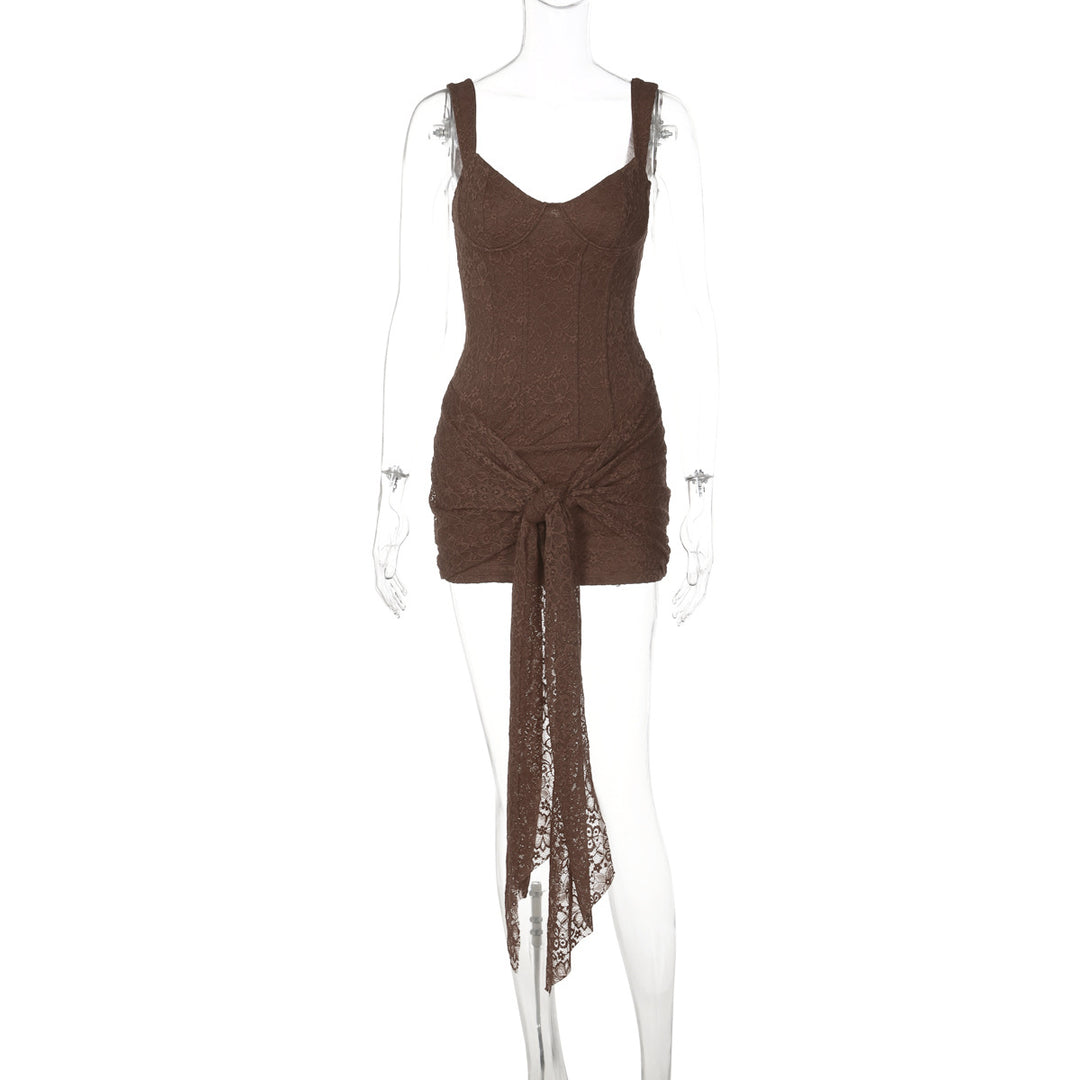 Damen Elegantes Kleid mit Spitzenverzierungen und Raffungsdetails Drune